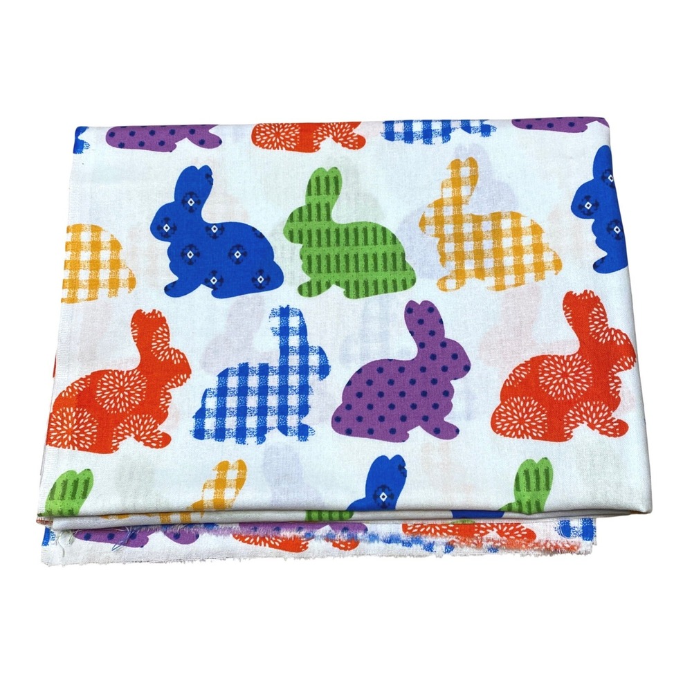 Colorful Bunny Rabbit Print Cotton? Fabric Remnant 33"x44" Easter Spring Whimsy
